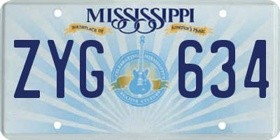 MS license plate ZYG634