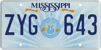 MS license plate ZYG643