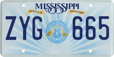 MS license plate ZYG665