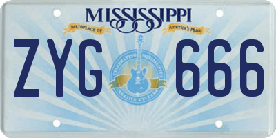 MS license plate ZYG666