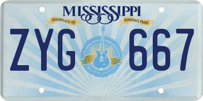MS license plate ZYG667