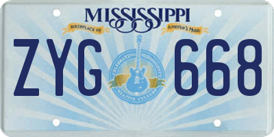 MS license plate ZYG668