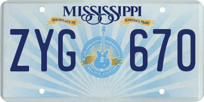 MS license plate ZYG670