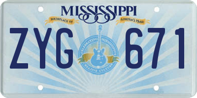 MS license plate ZYG671