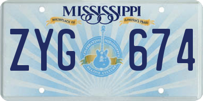 MS license plate ZYG674
