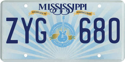 MS license plate ZYG680