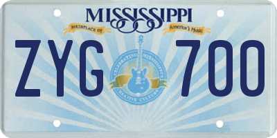 MS license plate ZYG700