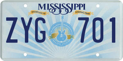 MS license plate ZYG701