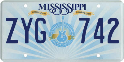MS license plate ZYG742