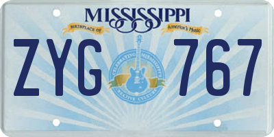 MS license plate ZYG767