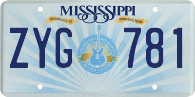 MS license plate ZYG781