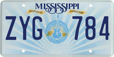 MS license plate ZYG784