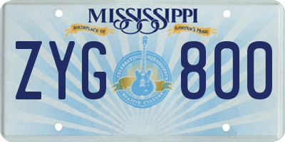 MS license plate ZYG800