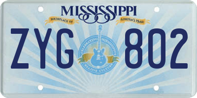 MS license plate ZYG802