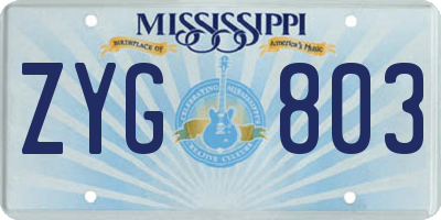 MS license plate ZYG803