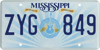 MS license plate ZYG849