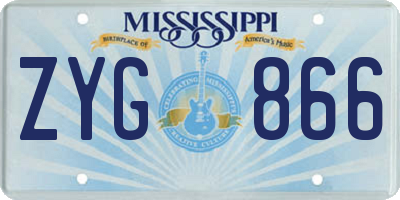 MS license plate ZYG866