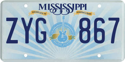 MS license plate ZYG867