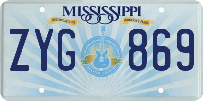 MS license plate ZYG869