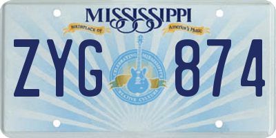 MS license plate ZYG874
