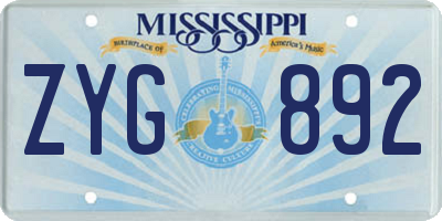 MS license plate ZYG892