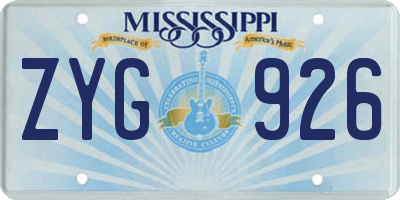 MS license plate ZYG926