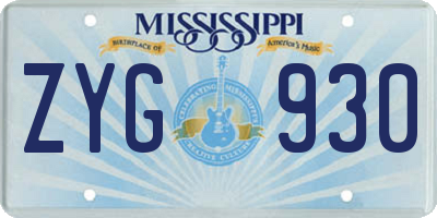 MS license plate ZYG930