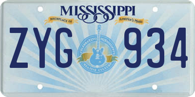 MS license plate ZYG934