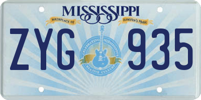 MS license plate ZYG935