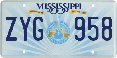 MS license plate ZYG958