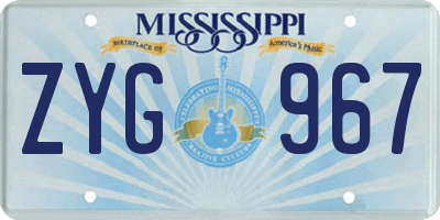MS license plate ZYG967