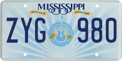 MS license plate ZYG980