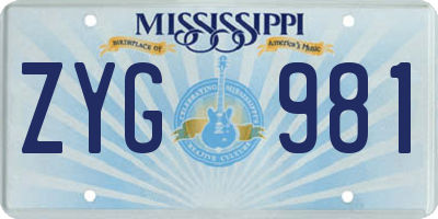 MS license plate ZYG981
