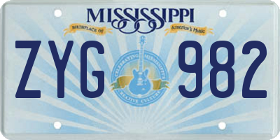 MS license plate ZYG982