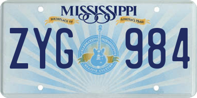 MS license plate ZYG984