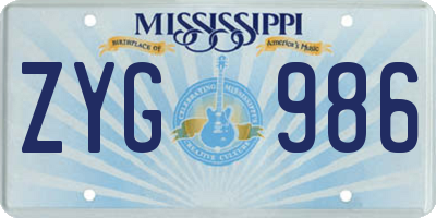 MS license plate ZYG986
