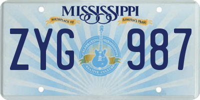 MS license plate ZYG987