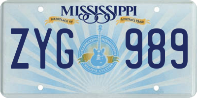 MS license plate ZYG989