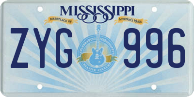 MS license plate ZYG996
