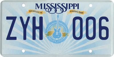 MS license plate ZYH006