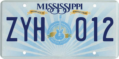 MS license plate ZYH012