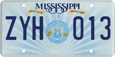 MS license plate ZYH013