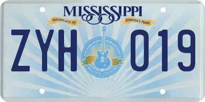 MS license plate ZYH019