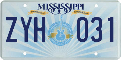 MS license plate ZYH031