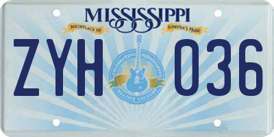 MS license plate ZYH036