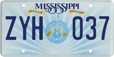 MS license plate ZYH037