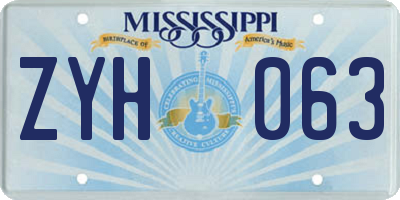 MS license plate ZYH063