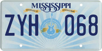 MS license plate ZYH068