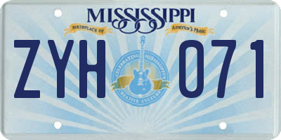 MS license plate ZYH071