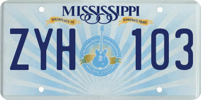 MS license plate ZYH103